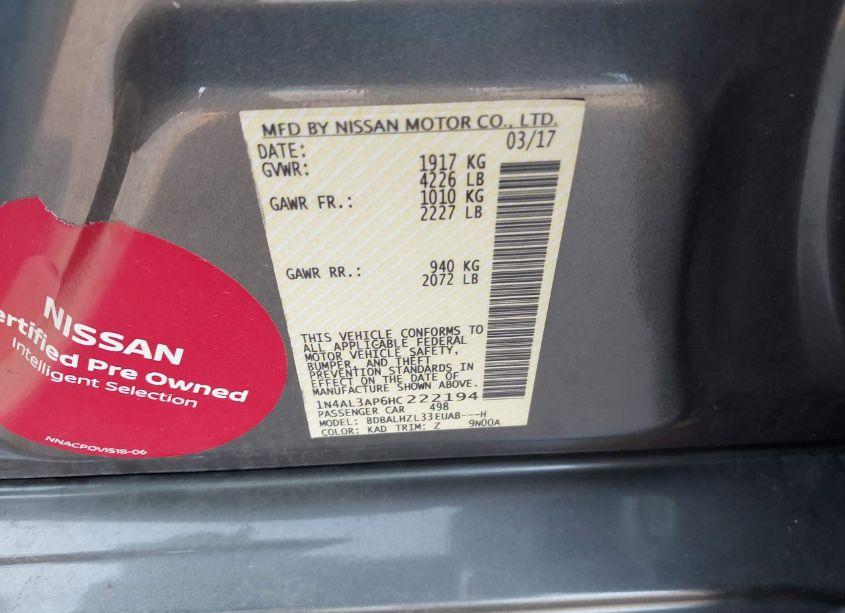 Photo 9 of 2017 Nissan Altima 2.5 SR (VIN 1N4AL3AP6HC222194)