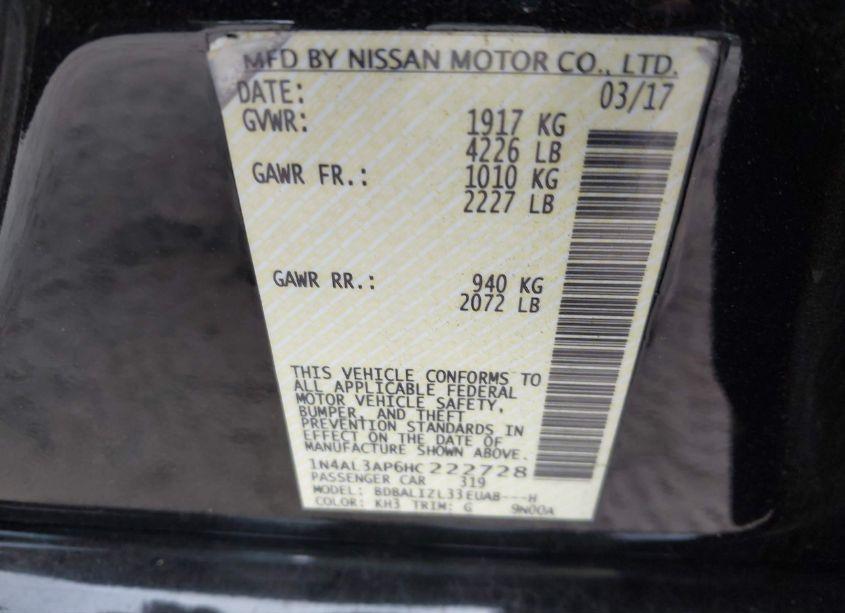 Photo 9 of 2017 Nissan Altima 2.5 SV (VIN 1N4AL3AP6HC222728)