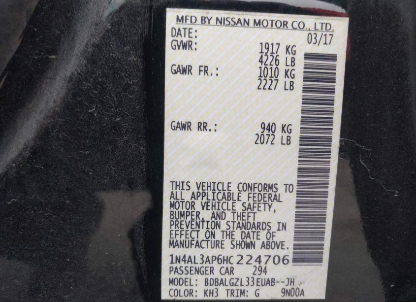 Photo 9 of 2017 Nissan Altima 2.5 S (VIN 1N4AL3AP6HC224706)