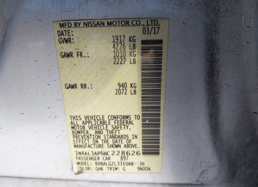 Photo 9 of 2017 Nissan Altima 2.5 S (VIN 1N4AL3AP6HC228626)