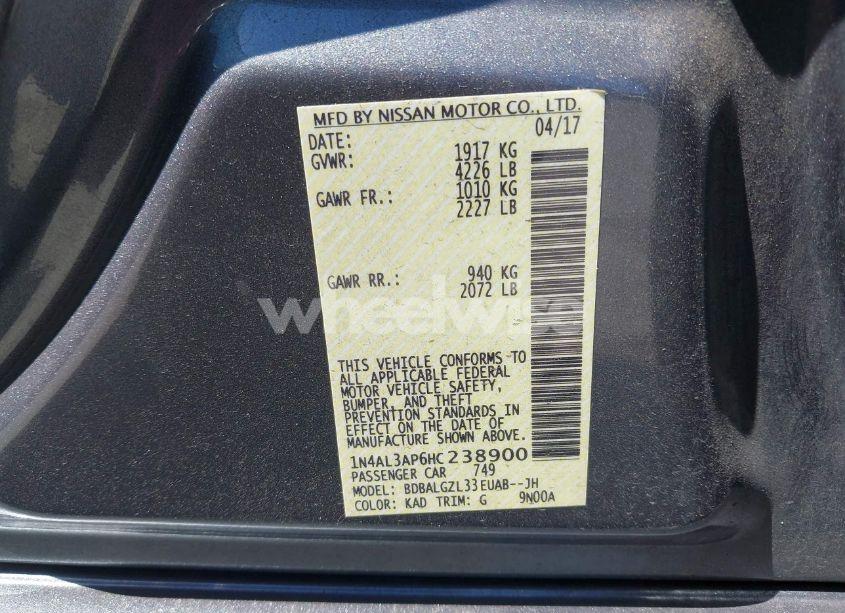 Photo 9 of 2017 Nissan Altima 2.5 S (VIN 1N4AL3AP6HC238900)