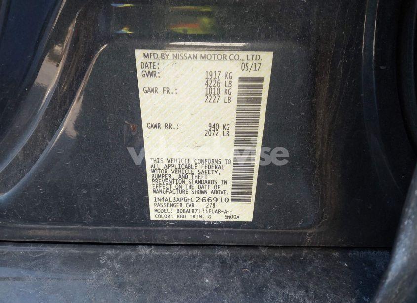 Photo 9 of 2017 Nissan Altima 2.5 SL (VIN 1N4AL3AP6HC266910)