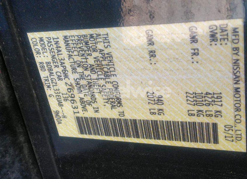 Photo 9 of 2017 Nissan Altima 2.5 S (VIN 1N4AL3AP6HC269631)