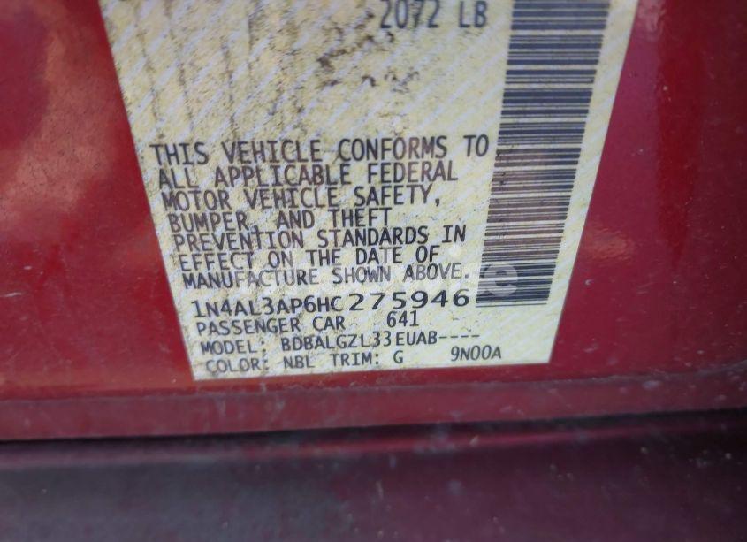 Photo 9 of 2017 Nissan Altima 2.5 S (VIN 1N4AL3AP6HC275946)