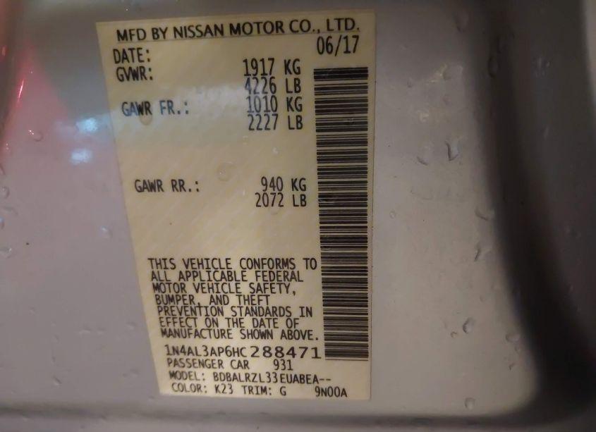 Photo 9 of 2017 Nissan Altima 2.5 SL (VIN 1N4AL3AP6HC288471)