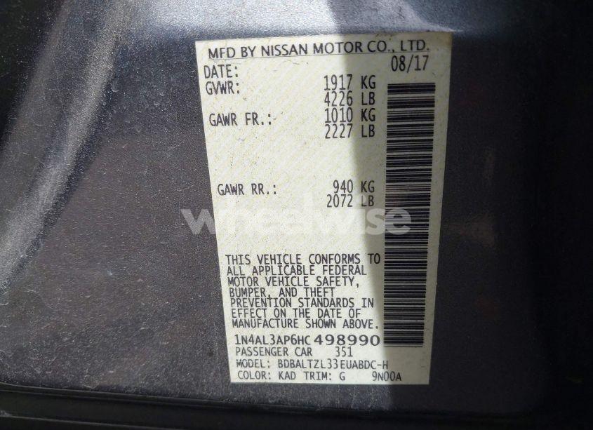 Photo 9 of 2017 Nissan Altima 2.5 SL (VIN 1N4AL3AP6HC498990)