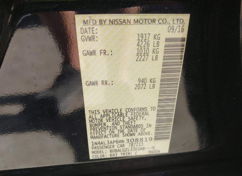 Photo 9 of 2017 Nissan Altima 2.5 S (VIN 1N4AL3AP6HN308819)