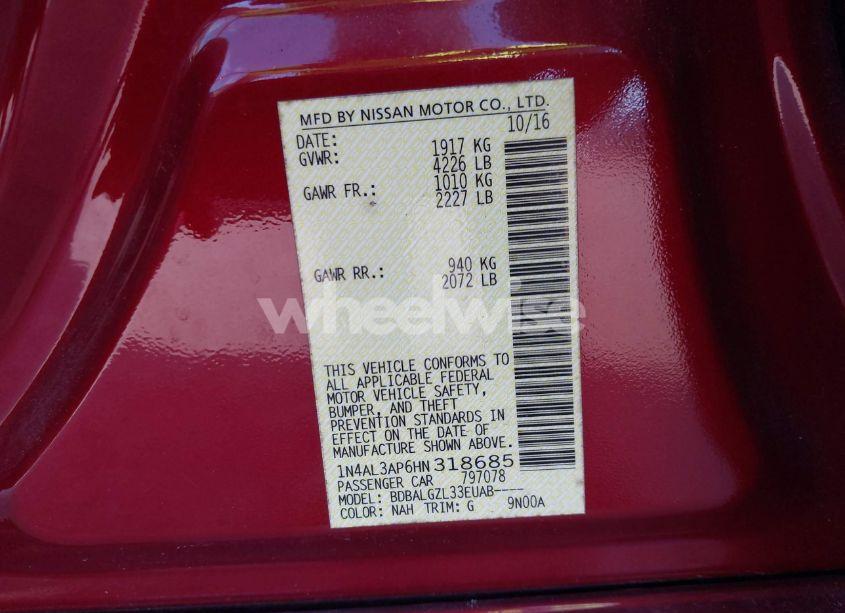 Photo 9 of 2017 Nissan Altima 2.5 S (VIN 1N4AL3AP6HN318685)