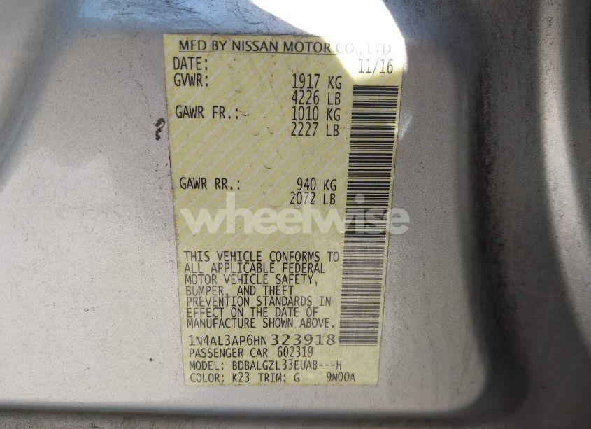 Photo 9 of 2017 Nissan Altima 2.5 S (VIN 1N4AL3AP6HN323918)