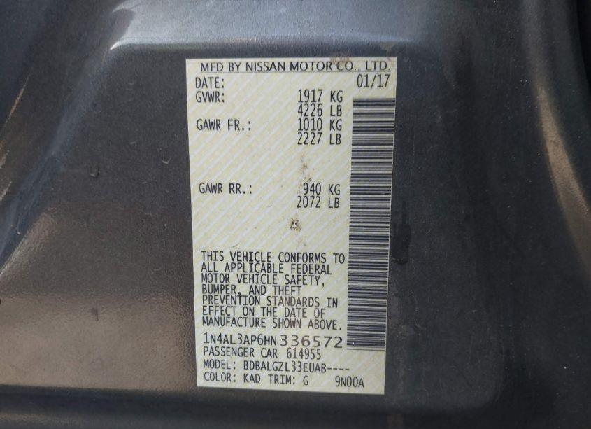 Photo 9 of 2017 Nissan Altima 2.5 S (VIN 1N4AL3AP6HN336572)