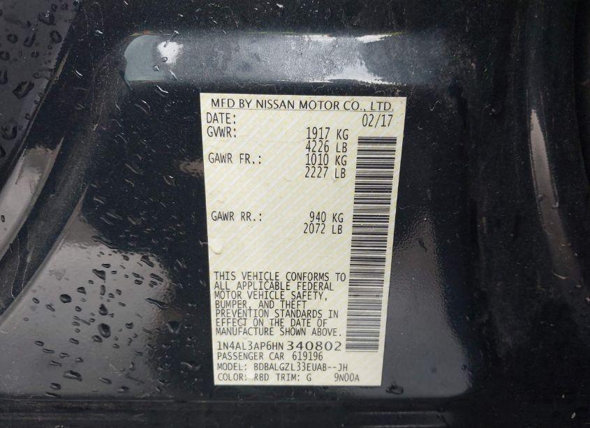 Photo 9 of 2017 Nissan Altima 2.5 S (VIN 1N4AL3AP6HN340802)