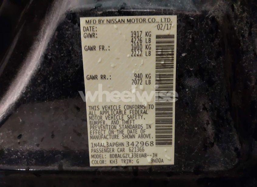 Photo 9 of 2017 Nissan Altima 2.5 S (VIN 1N4AL3AP6HN342968)