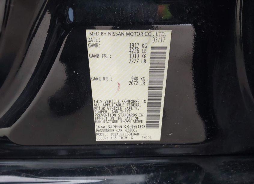 Photo 9 of 2017 Nissan Altima 2.5 S (VIN 1N4AL3AP6HN349600)