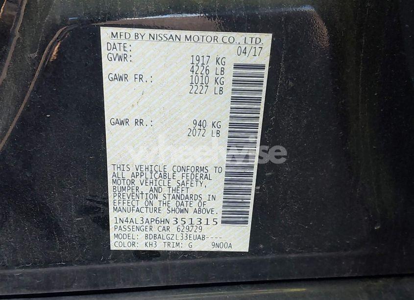 Photo 9 of 2017 Nissan Altima 2.5 S (VIN 1N4AL3AP6HN351315)