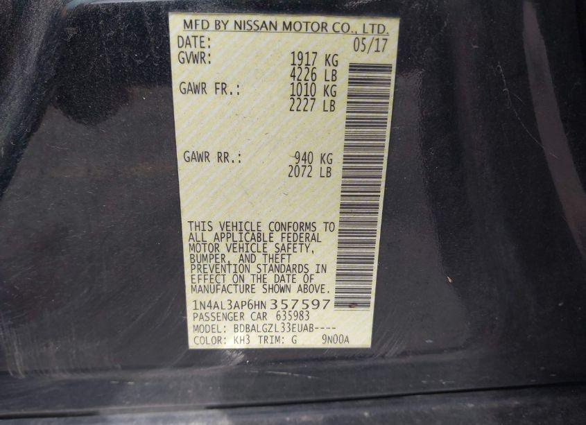 Photo 9 of 2017 Nissan Altima 2.5 S (VIN 1N4AL3AP6HN357597)