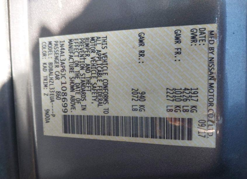 Photo 9 of 2018 Nissan Altima 2.5 SR (VIN 1N4AL3AP6JC108699)