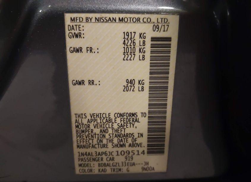 Photo 9 of 2018 Nissan Altima 2.5 S (VIN 1N4AL3AP6JC109514)