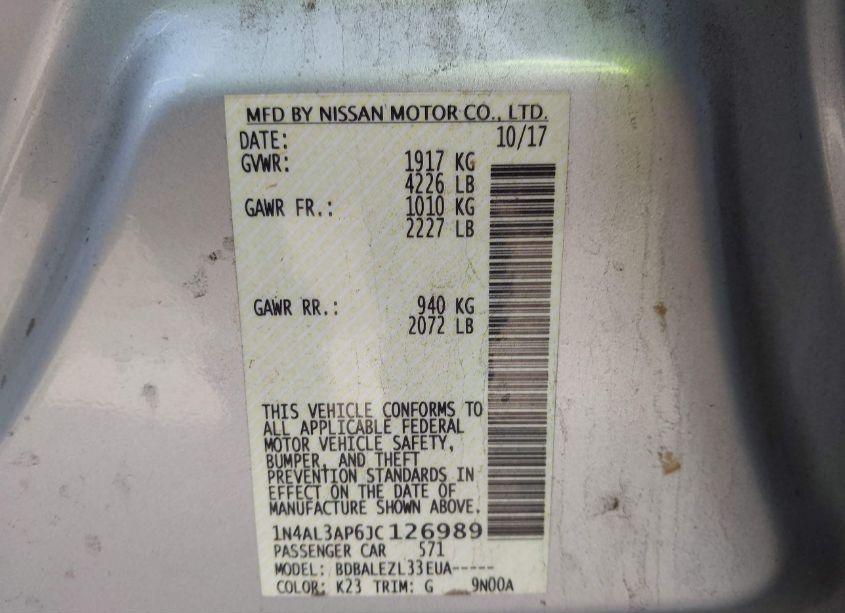 Photo 9 of 2018 Nissan Altima 2.5 S (VIN 1N4AL3AP6JC126989)