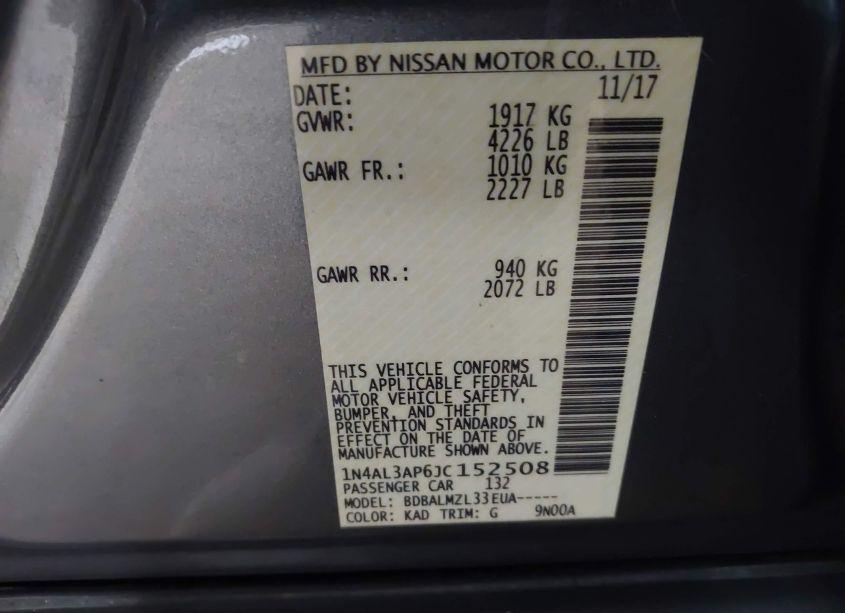 Photo 9 of 2018 Nissan Altima 2.5 SV (VIN 1N4AL3AP6JC152508)