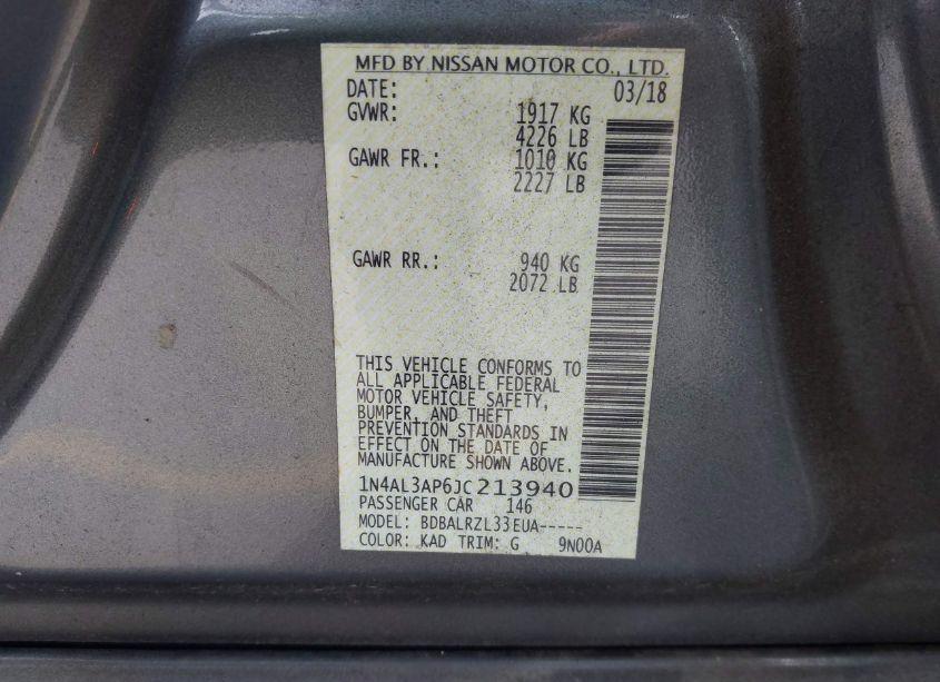 Photo 9 of 2018 Nissan Altima 2.5 SL (VIN 1N4AL3AP6JC213940)