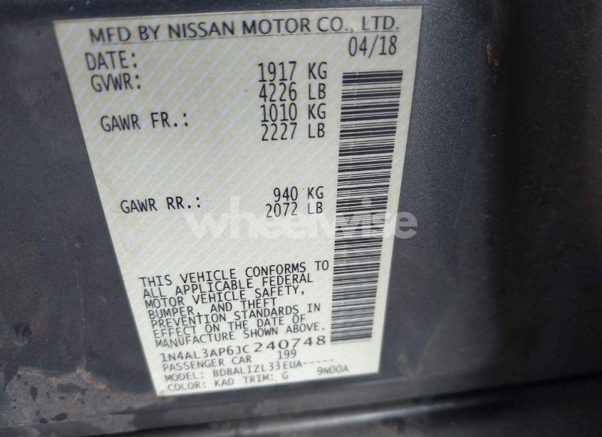 Photo 9 of 2018 Nissan Altima 2.5 SV (VIN 1N4AL3AP6JC240748)