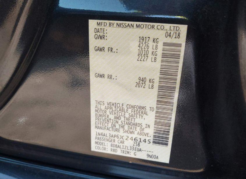 Photo 9 of 2018 Nissan Altima 2.5 SV (VIN 1N4AL3AP6JC246145)