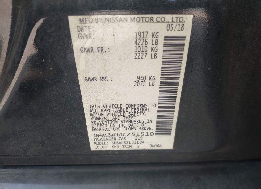 Photo 9 of 2018 Nissan Altima 2.5 SL (VIN 1N4AL3AP6JC251510)