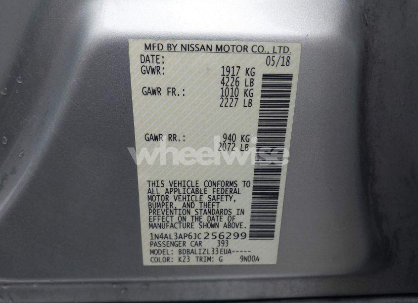 Photo 9 of 2018 Nissan Altima 2.5 SV (VIN 1N4AL3AP6JC256299)