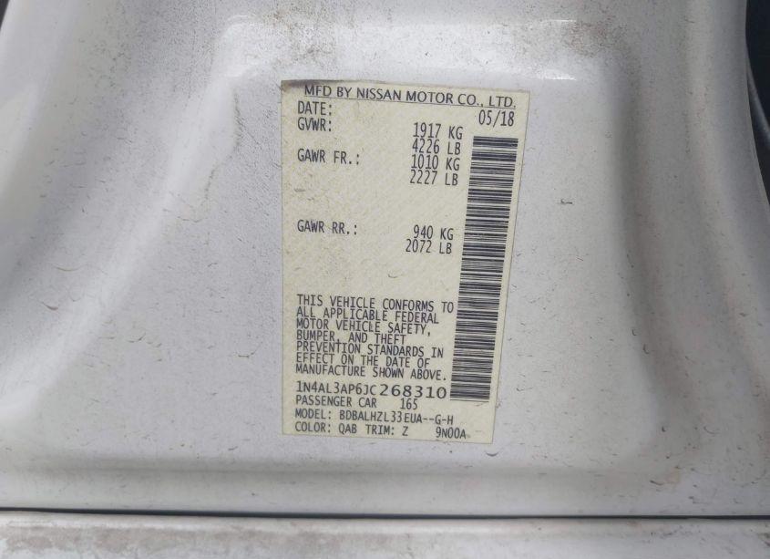 Photo 9 of 2018 Nissan Altima 2.5 SR (VIN 1N4AL3AP6JC268310)