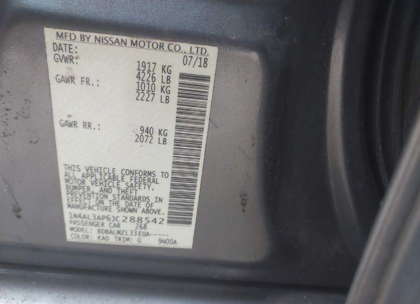 Photo 9 of 2018 Nissan Altima 2.5 SV (VIN 1N4AL3AP6JC288542)