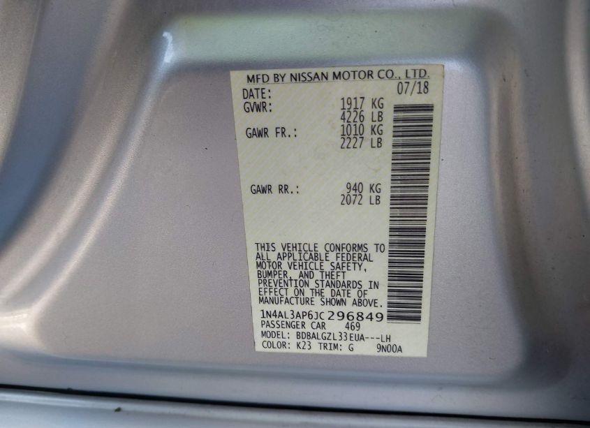 Photo 9 of 2018 Nissan Altima 2.5 S (VIN 1N4AL3AP6JC296849)