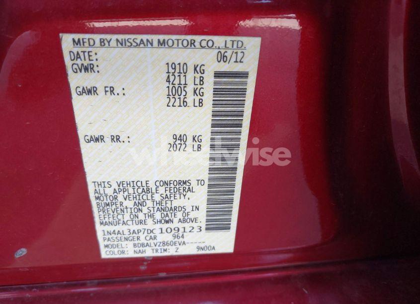 Photo 9 of 2013 Nissan Altima 2.5 SL (VIN 1N4AL3AP7DC109123)