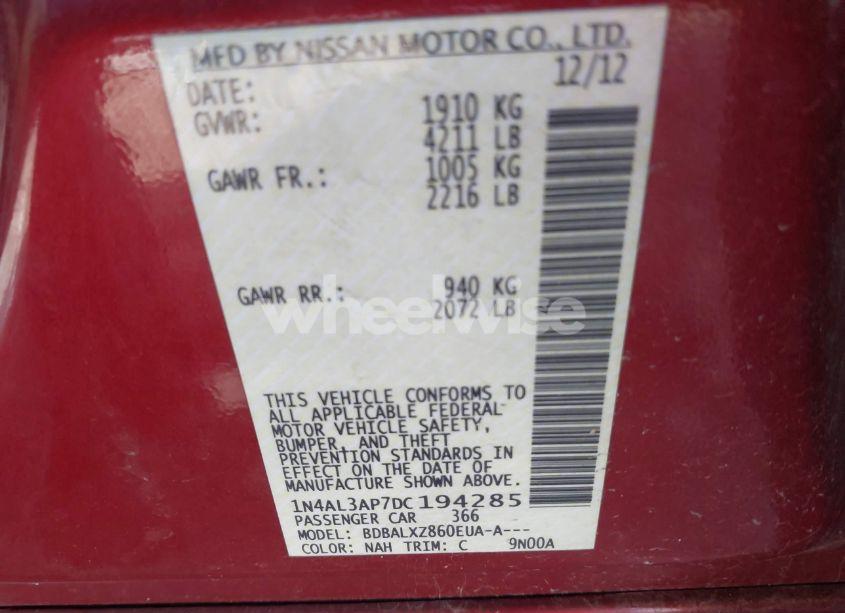 Photo 9 of 2013 Nissan Altima 2.5 SL (VIN 1N4AL3AP7DC194285)