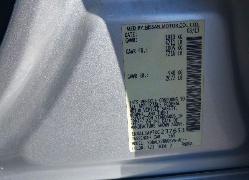 Photo 9 of 2013 Nissan Altima 2.5 SL (VIN 1N4AL3AP7DC237653)