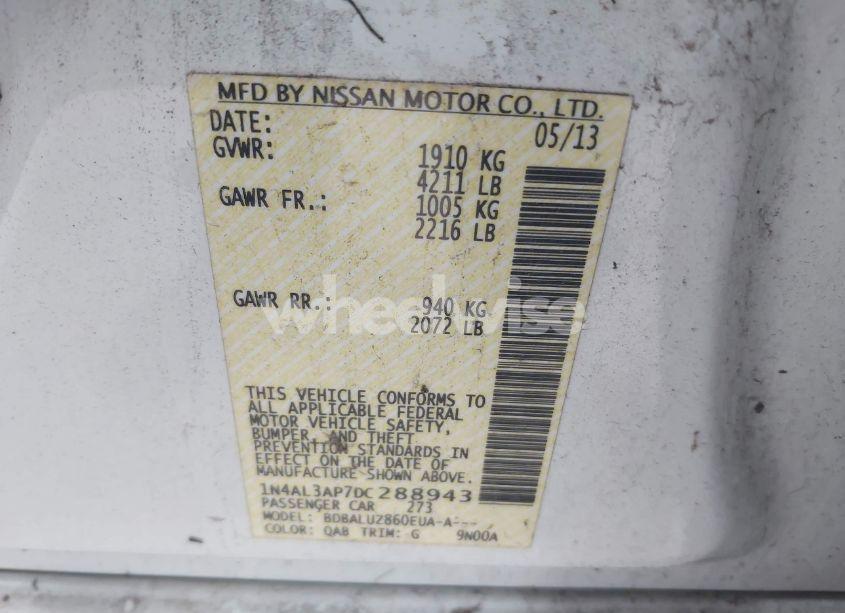 Photo 9 of 2013 Nissan Altima 2.5 SV (VIN 1N4AL3AP7DC288943)