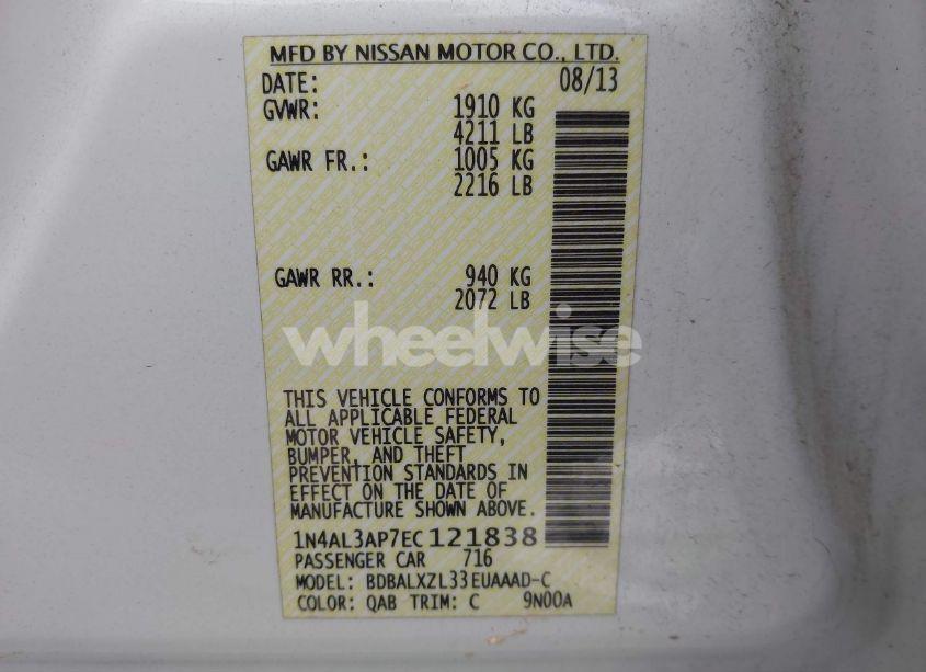 Photo 9 of 2014 Nissan Altima 2.5 SL (VIN 1N4AL3AP7EC121838)