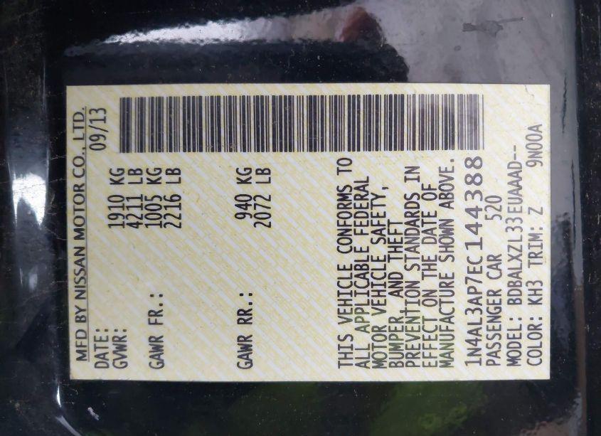 Photo 9 of 2014 Nissan Altima 2.5 SL (VIN 1N4AL3AP7EC144388)