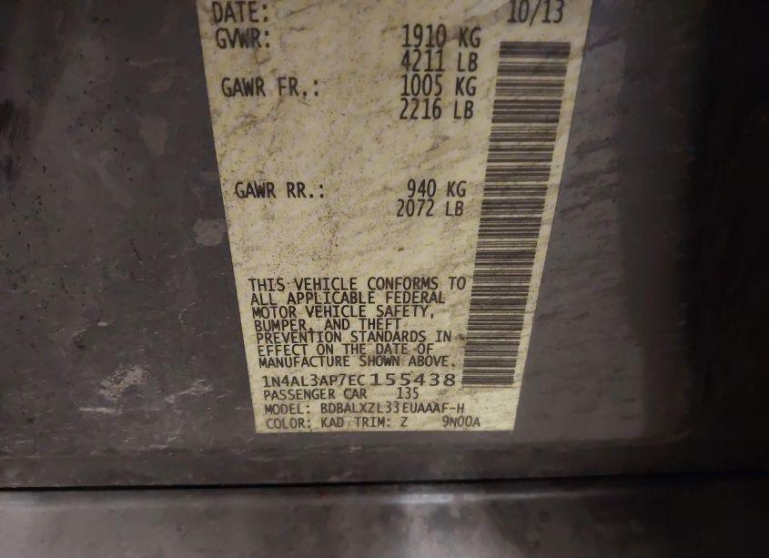 Photo 9 of 2014 Nissan Altima 2.5 SL (VIN 1N4AL3AP7EC155438)