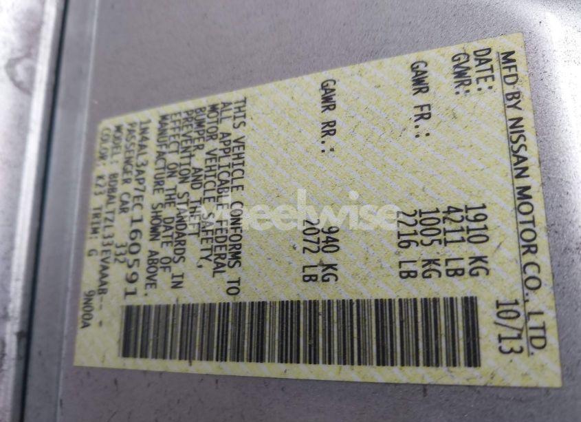 Photo 9 of 2014 Nissan Altima 2.5 SV (VIN 1N4AL3AP7EC160591)