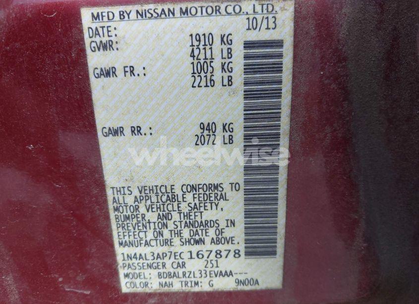 Photo 9 of 2014 Nissan Altima 2.5 S (VIN 1N4AL3AP7EC167878)