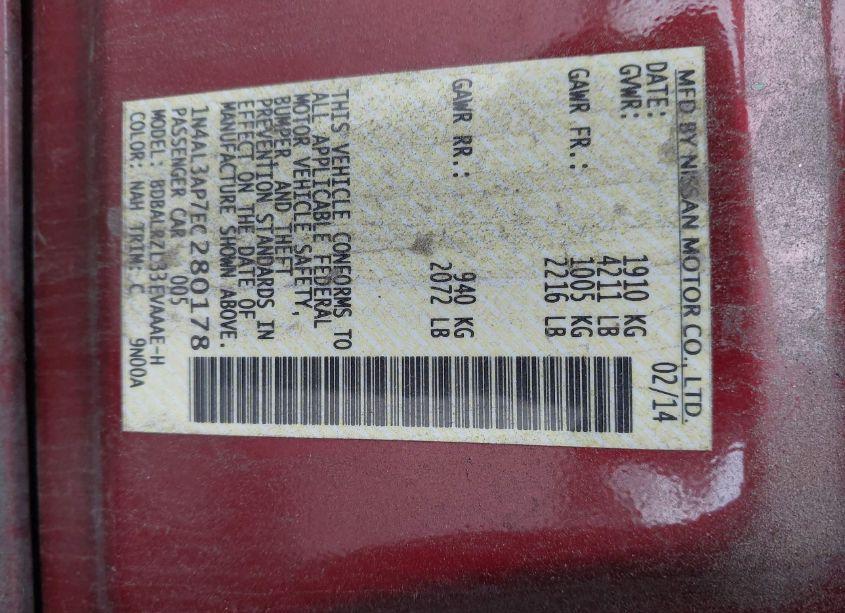 Photo 9 of 2014 Nissan Altima 2.5 S (VIN 1N4AL3AP7EC280178)