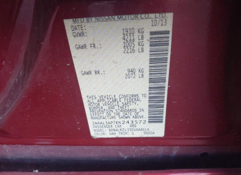 Photo 9 of 2014 Nissan Altima 2.5 S (VIN 1N4AL3AP7EN243572)