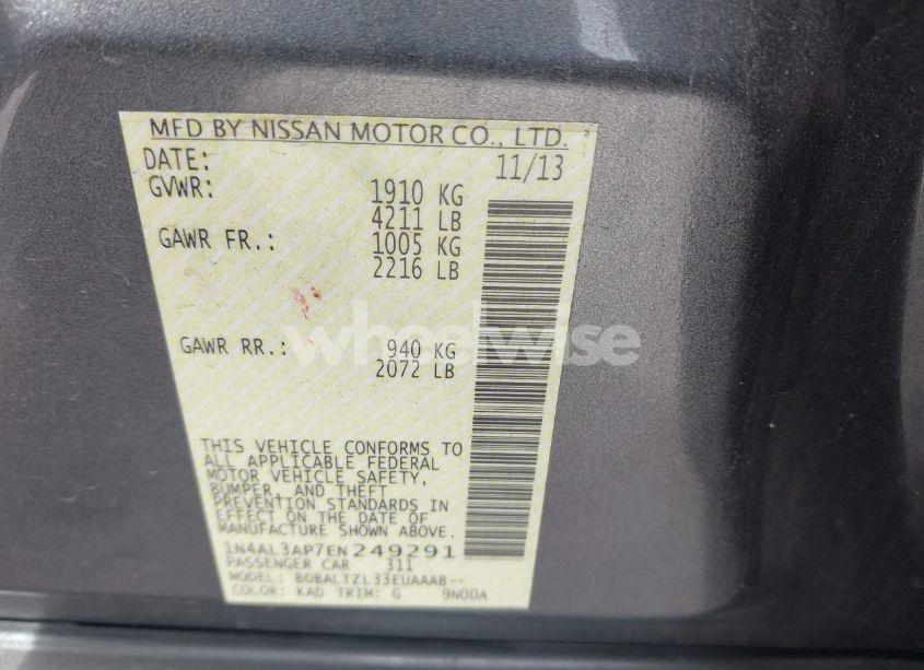 Photo 9 of 2014 Nissan Altima 2.5 SV (VIN 1N4AL3AP7EN249291)