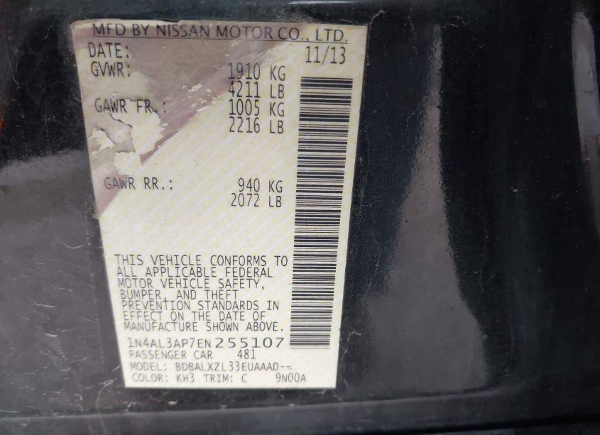 Photo 9 of 2014 Nissan Altima 2.5 SL (VIN 1N4AL3AP7EN255107)