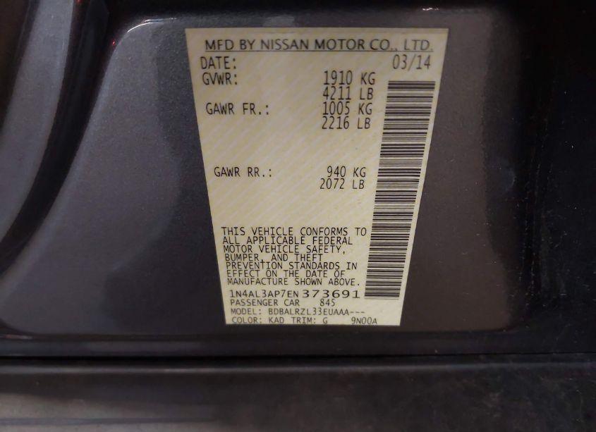 Photo 9 of 2014 Nissan Altima 2.5/2.5 S/2.5 SL/2.5 SV (VIN 1N4AL3AP7EN373691)