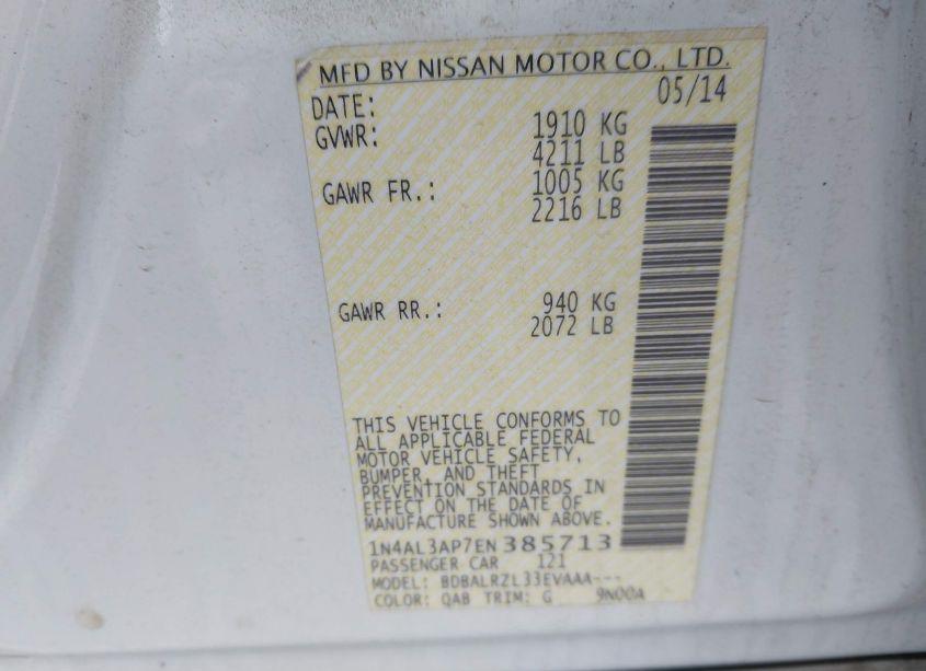 Photo 9 of 2014 Nissan Altima 2.5/2.5 S/2.5 SL/2.5 SV (VIN 1N4AL3AP7EN385713)