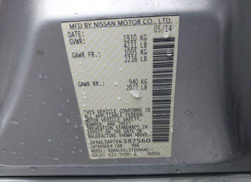 Photo 9 of 2014 Nissan Altima 2.5 S (VIN 1N4AL3AP7EN387560)