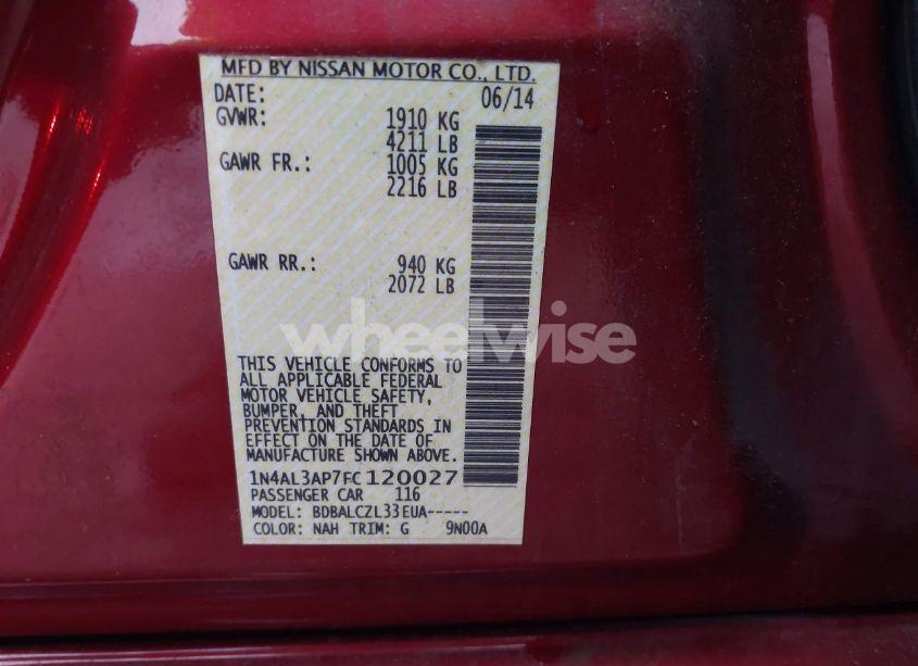 Photo 9 of 2015 Nissan Altima 2.5/2.5 S/2.5 SL/2.5 SV (VIN 1N4AL3AP7FC120027)