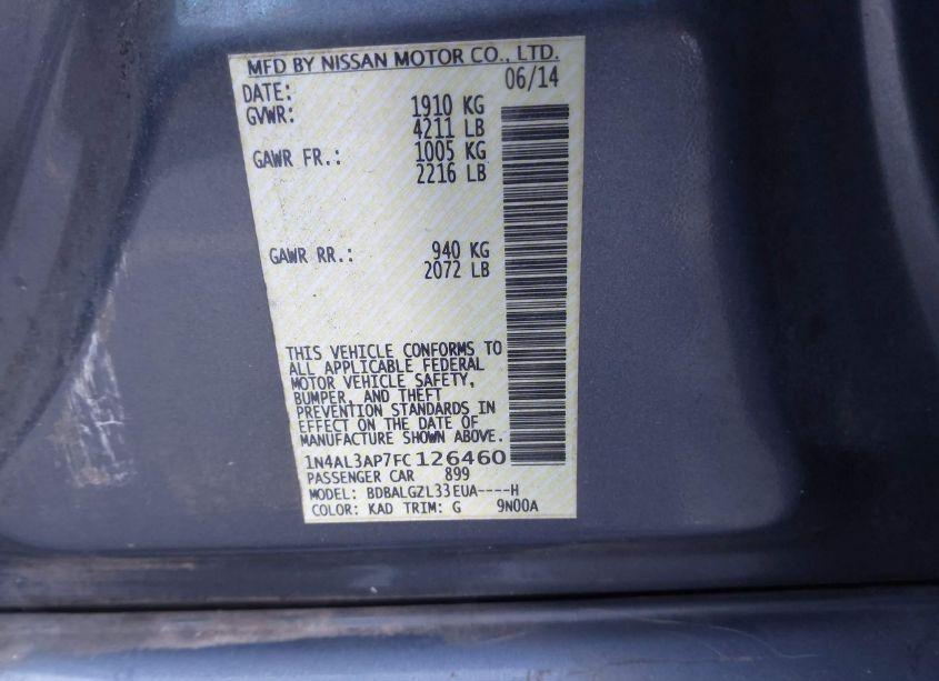 Photo 9 of 2015 Nissan Altima 2.5 S (VIN 1N4AL3AP7FC126460)