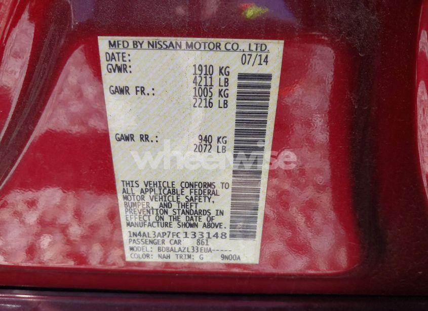 Photo 9 of 2015 Nissan Altima 2.5/2.5 S/2.5 SL/2.5 SV (VIN 1N4AL3AP7FC133148)